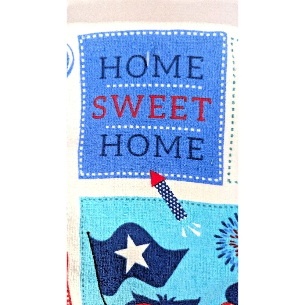 Patriotic Owls Kitchen Towels 2-Piece Fireworks Star Flag Red White Blue Cotton
